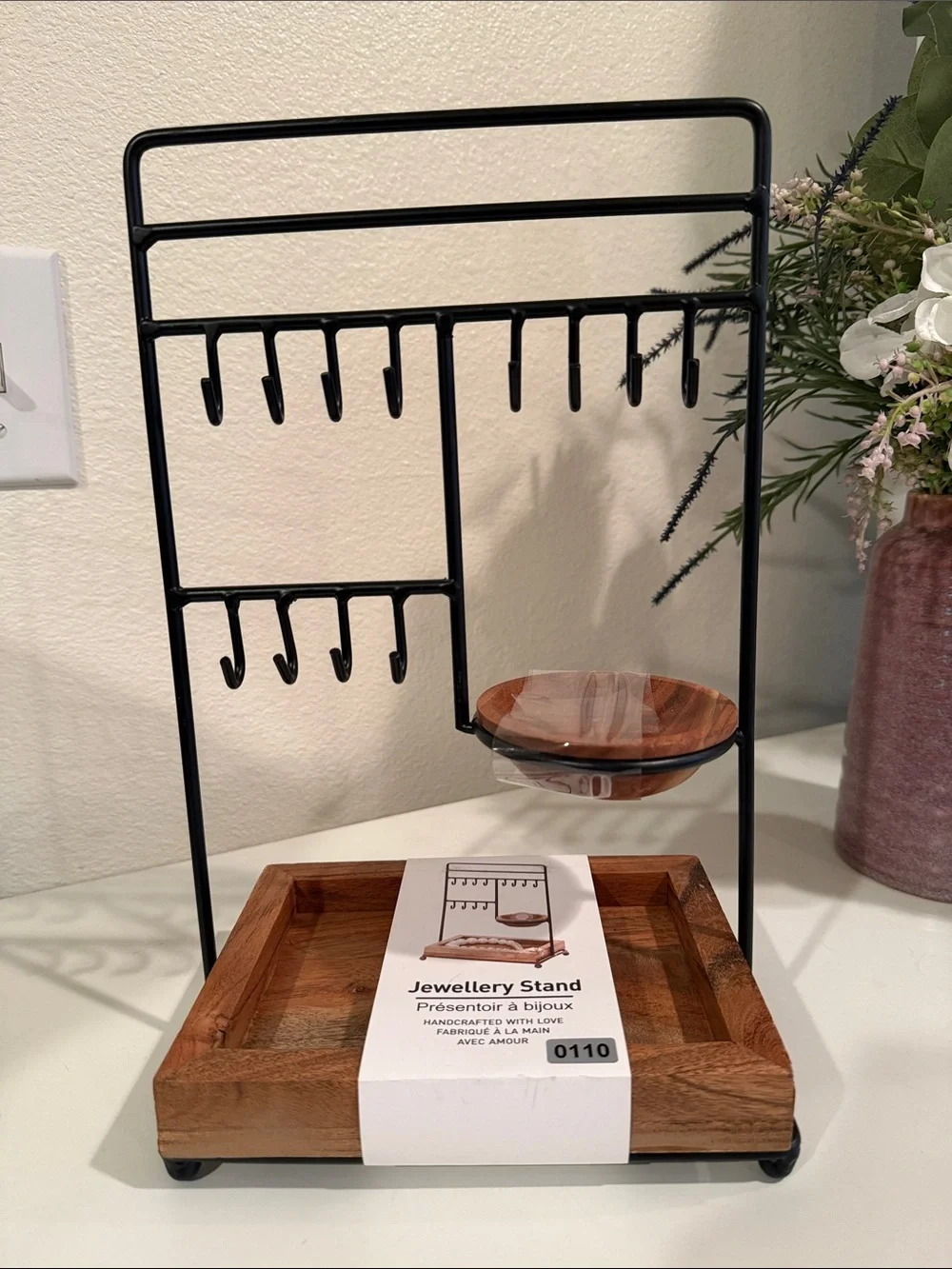 Black & Wood Jewelry Stand Organizer NWT